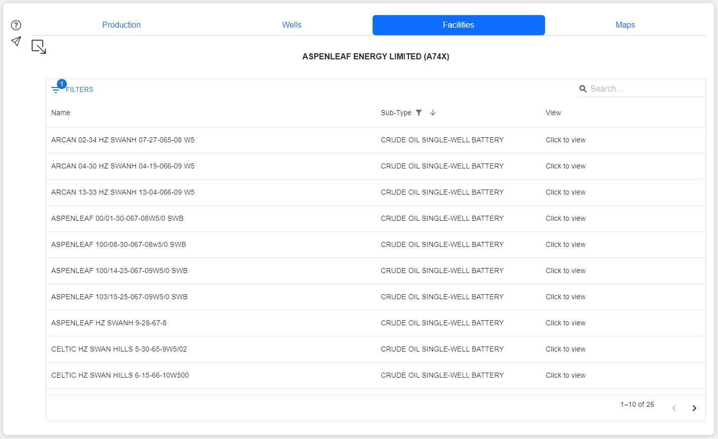 Canadian Petroleum Registry Company Facility Selector